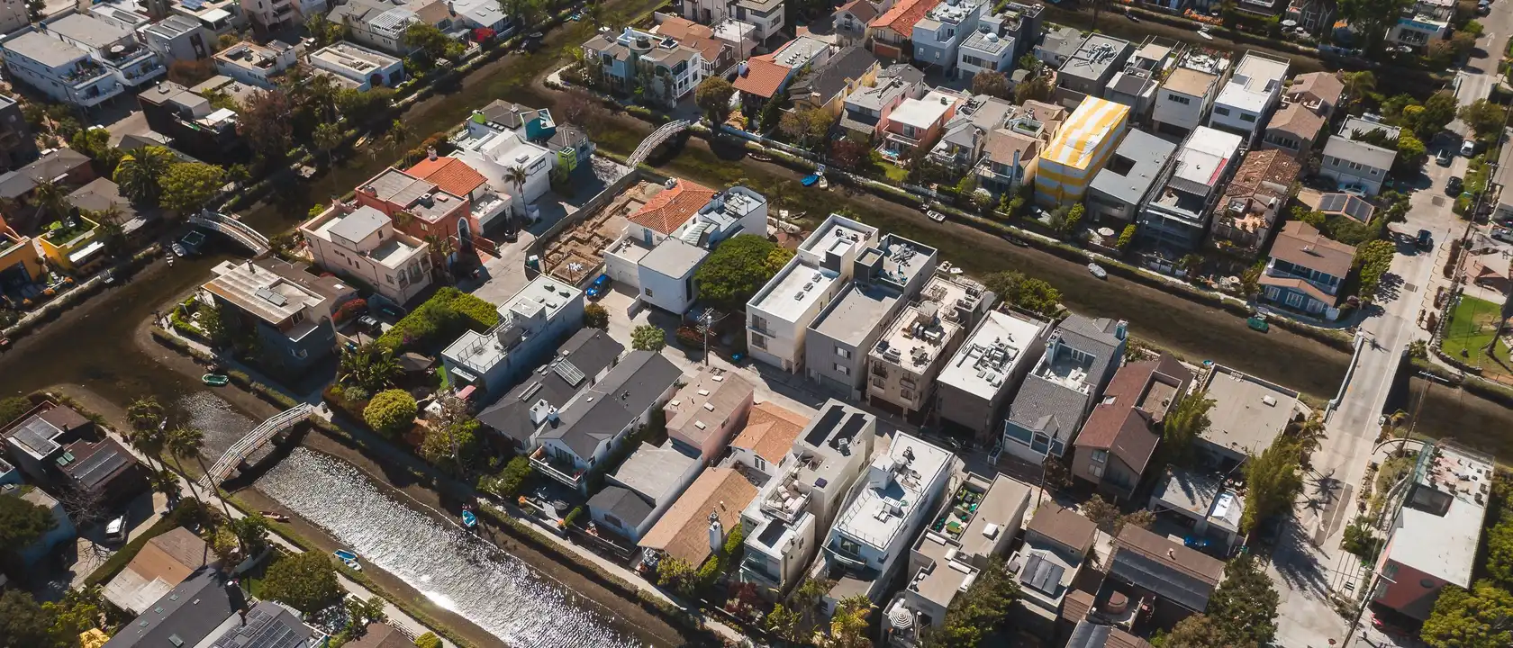 Aerial view of a Los Angeles residential neighborhood on a clear day