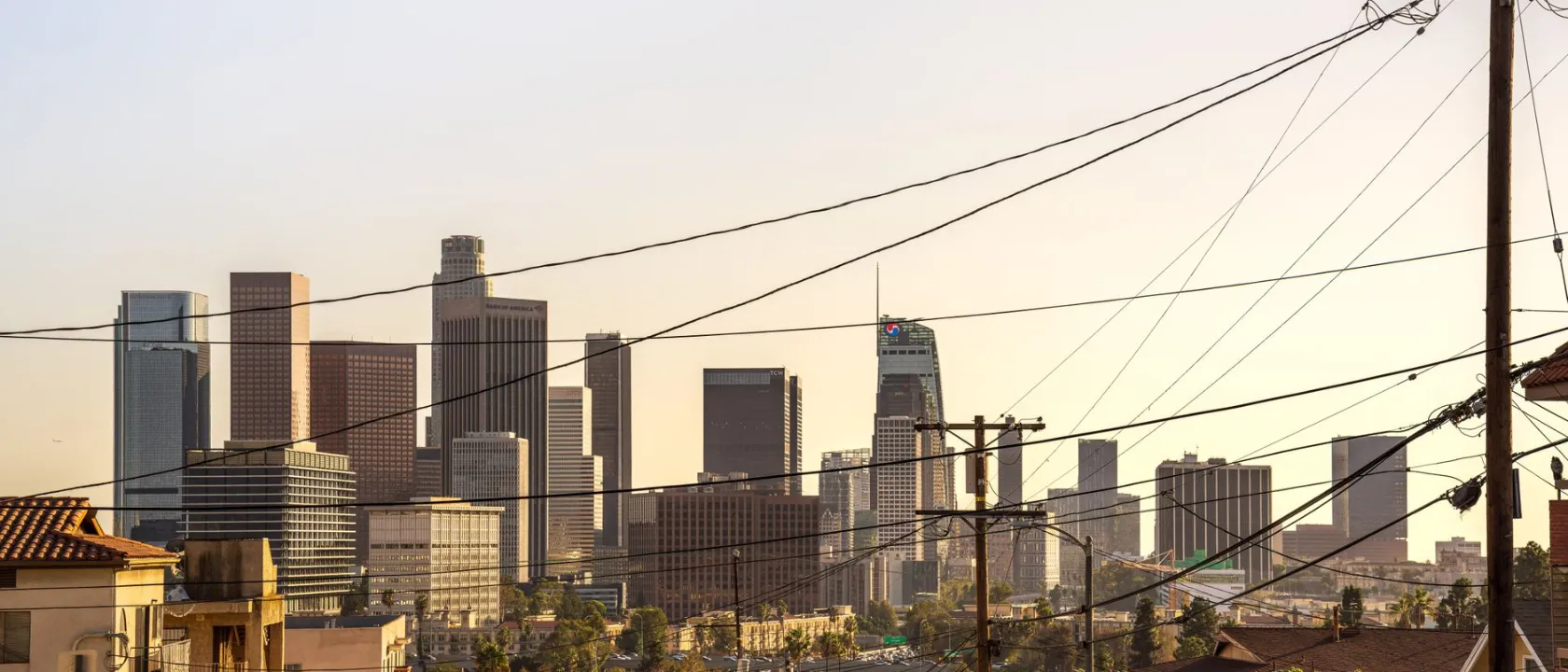 The Los Angeles skyline viewed from the hills in warm afternoon light